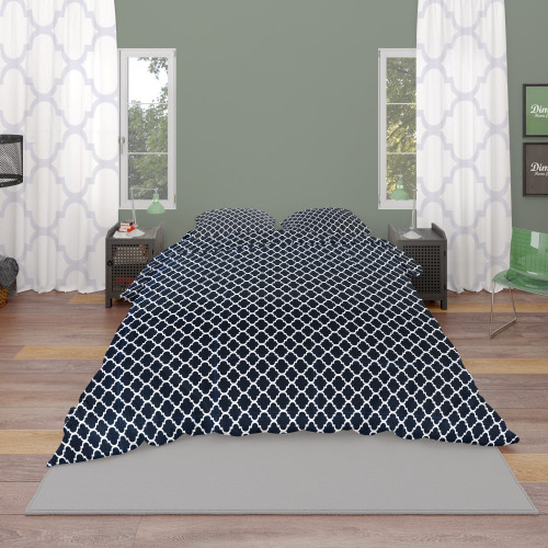 DIMcol ΣΕΝΤΟΝΙΑ ΕΜΠΡΙΜΕ ΣΕΤ 4 τεμ ΕΝΗΛ Cotton 100% 220Χ240 Windows 175  Dark blue-White