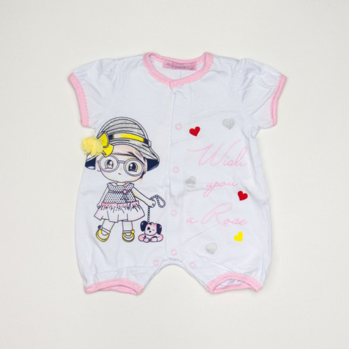 Βρεφικό λευκό φορμάκι βαμβακερό με κουμπιά και σχέδιο YS208