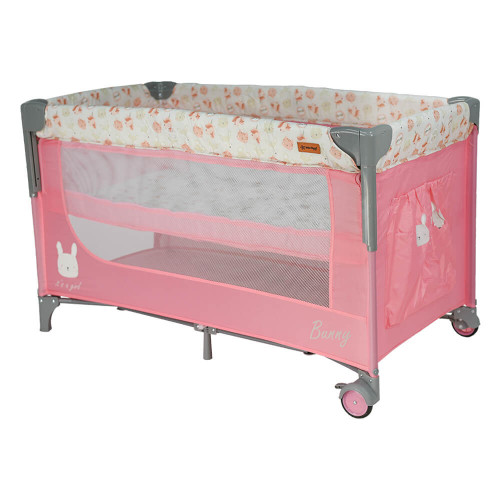 ΠΑΡΚΟΚΡΕΒΑΤΟ ANIMAL BUNNY ΜΕ ΔΕΥΤΕΡΟ ΟΡΟΦΟ BEBE STARS ΡΟΖ 886-185