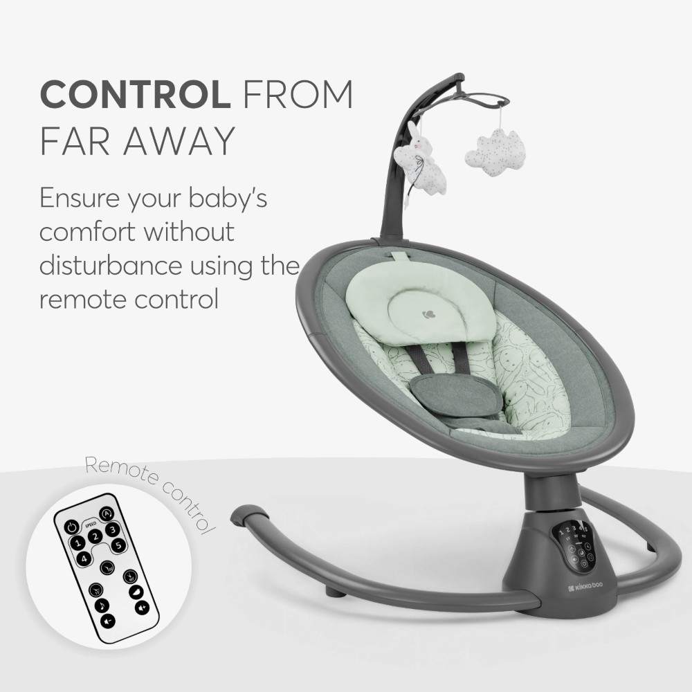 Η φωτογραφία δείχνει Ηλεκτρική Κούνια Ρηλάξ Kikka boo Twiddle Mint 2024Το Twiddle είναι εδώ με ένα ΝΕΟ σχέδιο! Η κούνια είναι ελαφριά και άνετη και είναι εντελώς αθόρυβη.