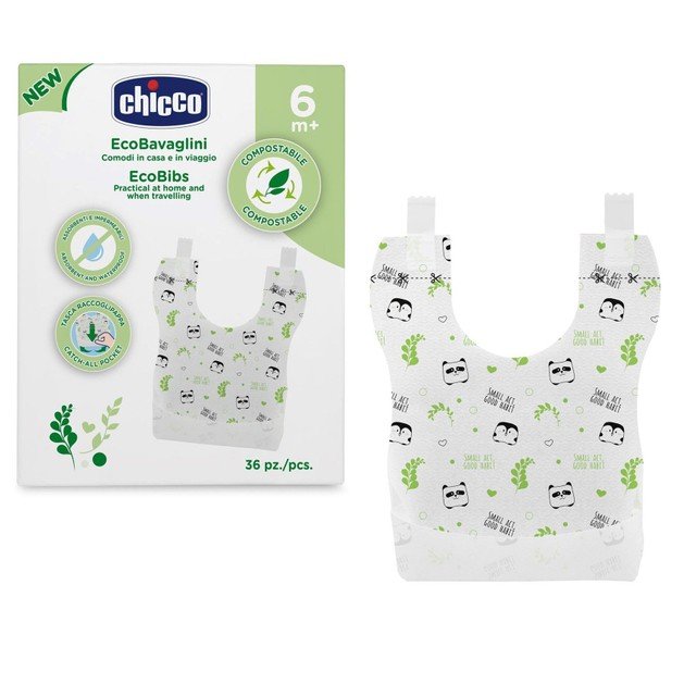 Chicco Ecobibs Βιοδιασπώμενες Παιδικές Σαλιάρες μιας Χρήσης 36 ΤεμάχιαΟι σαλιάρες μιας χρήσης Chicco είναι η γρήγορη, εύκολη και βολική λύση για παιδικά γεύματα στο σπίτι ή εν κινήσει.