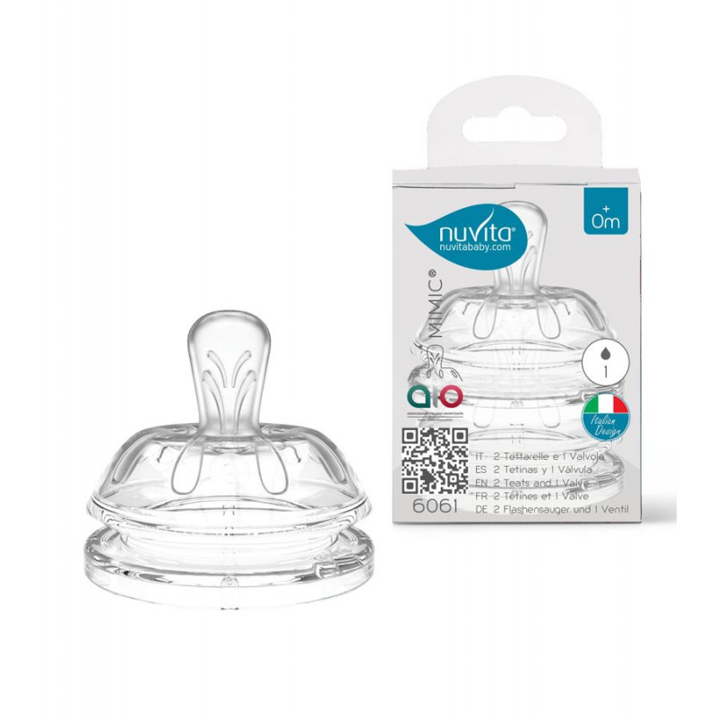 Η φωτογραφία δείχνει Σετ ανταλλακτικών που αποτελείται από 2 θηλές μπιμπερό 0m+ από σιλικόνη 