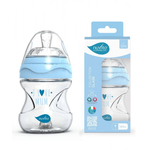 NUVITA ΓΥΑΛΙΝΟ ΜΠΙΜΠΕΡΟ ΜΕ ΘΗΛΗ ΣΙΛΙΚΟΝΗΣ 140ml ΜΠΛΕ NU-ALMB1031