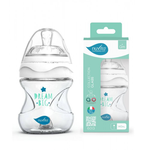 NUVITA ΓΥΑΛΙΝΟ ΜΠΙΜΠΕΡΟ ΜΕ ΘΗΛΗ ΣΙΛΙΚΟΝΗΣ 140ml ΛΕΥΚΟ NU-ALMB1033