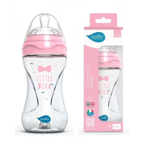 NUVITA ΓΥΑΛΙΝΟ ΜΠΙΜΠΕΡΟ ΜΕ ΘΗΛΗ ΣΙΛΙΚΟΝΗΣ 240ml ΡΟΖ NU-ALMB1038