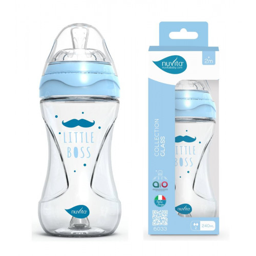 NUVITA ΓΥΑΛΙΝΟ ΜΠΙΜΠΕΡΟ ΜΕ ΘΗΛΗ ΣΙΛΙΚΟΝΗΣ 240ml ΜΠΛΕ NU-ALMB1040