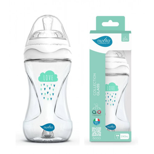 NUVITA ΓΥΑΛΙΝΟ ΜΠΙΜΠΕΡΟ ΜΕ ΘΗΛΗ ΣΙΛΙΚΟΝΗΣ 240ml ΛΕΥΚΟ NU-ALMB1041