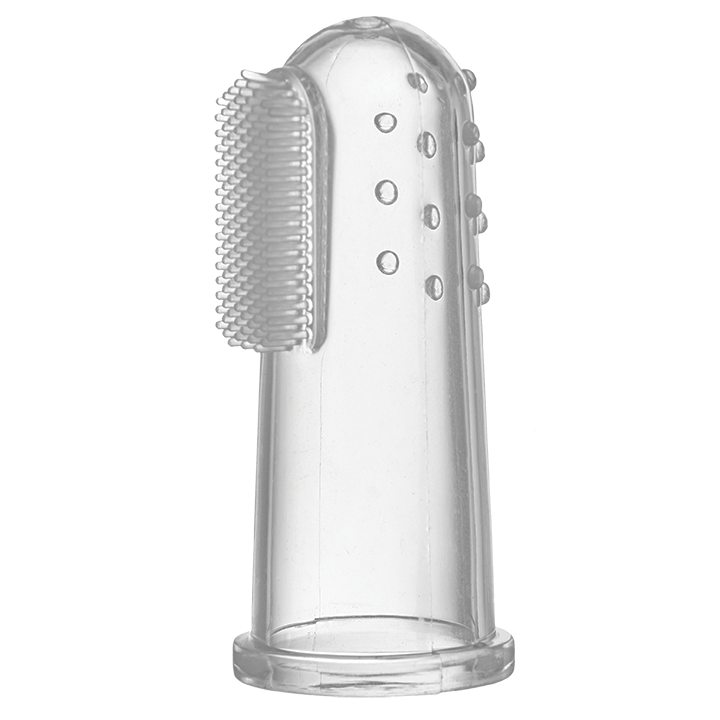 Η φωτογραφία δείχνει Βρεφική δακτυλική οδοντόβουρτσα σιλικόνηςΤοποθετήστε τη δακτυλική οδοντόβουρτσα γύρω από το δείκτη του ενηλίκου.