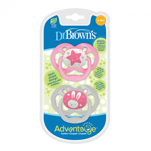 DR. BROWN'S Πιπίλα νυχτός Advantage κορίτσι, επίπεδο 2, 6-18 μηνών (2 τεμ.) PA 22003