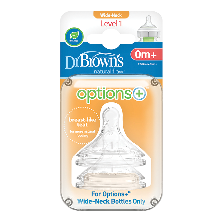Θηλές Σιλικόνης για Μπιμπερό Options+ Με Φαρδύ ΛαιμόΠροηγμένης τεχνογνωσίας θηλές, ειδικά σχεδιασμένες για τα μπιμπερό φυσικής ροής Dr.