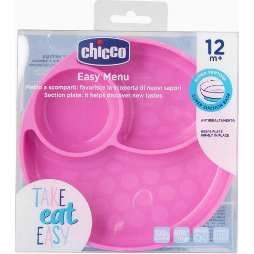 CHICCO ΠΙΑΤΑΚΙ ΣΙΛΙΚΟΝΗΣ ΜΕ ΧΩΡΙΣΜΑΤΑ 12Μ+ ΡΟΖ F05-10216-10