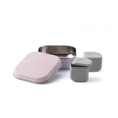 MINIWARE DES.12 ΔΟΧΕΙΟ ΦΑΓΗΤΟΥ INOX ΡΟΖ 15X15CM ΜΕ 2 ΑΠΟΘΗΚΕΥΤΙΚΑ ΔΟΧΕΙΑ ΣΙΛΙΚΟΝΗΣ 51-5009/12