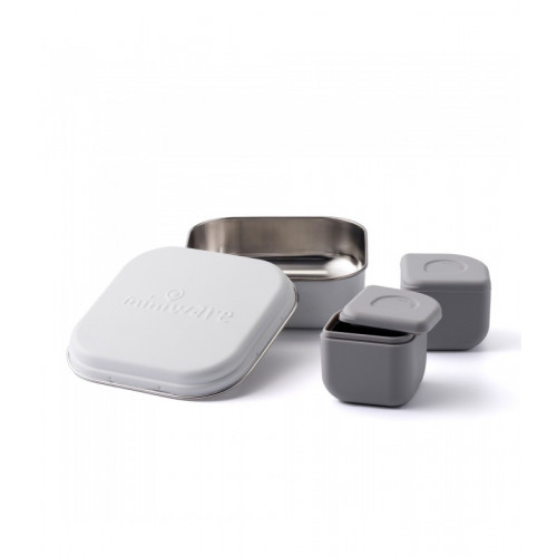 MINIWARE DES.15 ΔΟΧΕΙΟ ΦΑΓΗΤΟΥ INOX ΓΚΡΙ 15X15CM ΜΕ 2 ΑΠΟΘΗΚΕΥΤΙΚΑ ΔΟΧΕΙΑ ΣΙΛΙΚΟΝΗΣ 51-5009/15