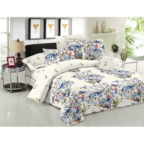 Σετ Σεντόνια ΚΟΜΒΟΣ Cotton Line Printed NATURE BLUE Μονά με λάστιχο 100x200+20