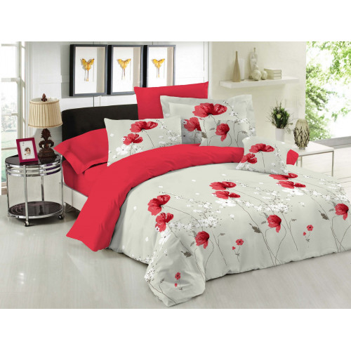 Σετ Σεντόνια Le Blanc Premium Cotton 100% Anemone Red Υπέρδιπλα με λάστιχο 160x200+33