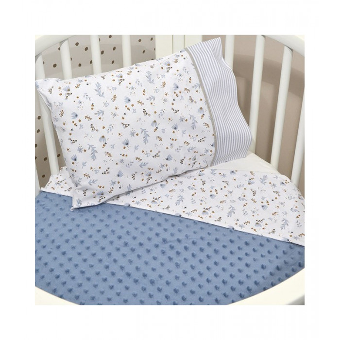  Κουβέρτα διπλής όψης : Μπροστινή πλευρά εμπριμέ βαμβακερό ύφασμα - Πίσω πλευρά minky μονόχρωμο 100% polyester με πιστοποίηση Oekotex - Συσκευασία σε κουτί 