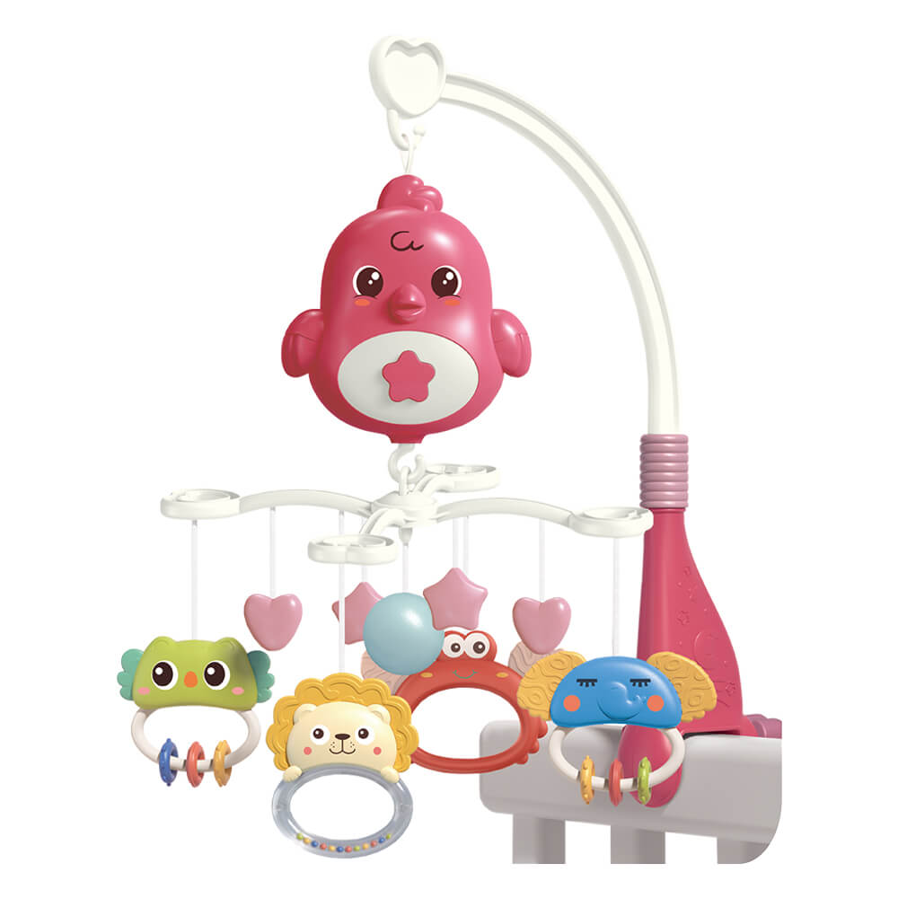 Η φωτογραφία δείχνει Το μουσικό περιστρεφόμενο παιχνίδι Bird με προβολέα της Bebe Stars  είναι η ιδανική λύση για να απασχολεί το μωρό σας και να το διασκεδάζει με τους ήχους και τα χαριτωμένα παιχνιδάκια την ώρα που βρίσκεται ξαπλωμένο στη κούνια του.