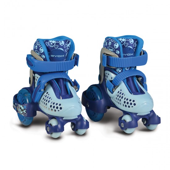 ROLLER SKATES ΜΕ 4 ΡΟΔΑΚΙΑ ΑΠΟ ΤΗΝ ΕΤΑΙΡΕΙΑ BYOXΥλικό: PVC / ΠολυβινυλοχλωρίδιοΜέγεθος τροχού: 40x22 mm εμπρόσθιος - 80x18 mm οπίσθιος LED PU / ΠολυουρεθάνηΤύπος: ABEC-5Υλικό βάσης: PP / PP Διπλή αγκράφα πρόσδεσηςΣκληρό πάνω μέροςΠροσοχή! Η φόρμα του παπουτσιού είναι στενή σας προτείνουμε να πά