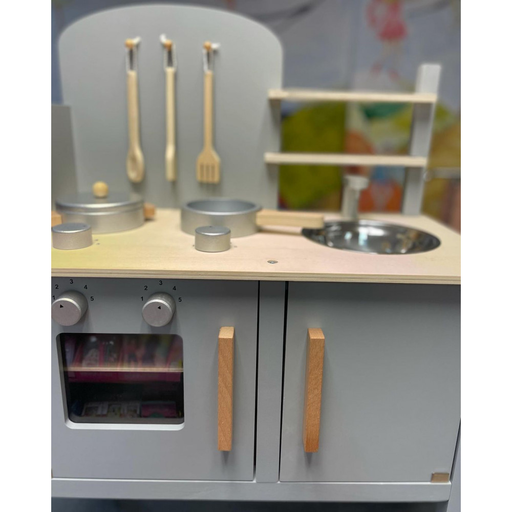 JABADABADO ΞΥΛΙΝΗ ΠΑΙΔΙΚΗ ΚΟΥΖΙΝΑ ΜΕ ΚΑΤΣΑΡΟΛΙΚΑ ΓΚΡΙ.