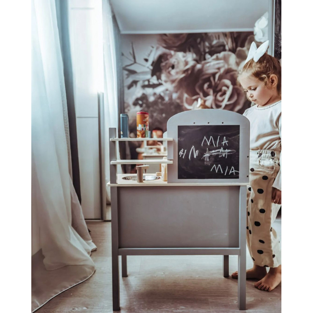 JABADABADO ΞΥΛΙΝΗ ΠΑΙΔΙΚΗ ΚΟΥΖΙΝΑ ΜΕ ΚΑΤΣΑΡΟΛΙΚΑ ΓΚΡΙ.