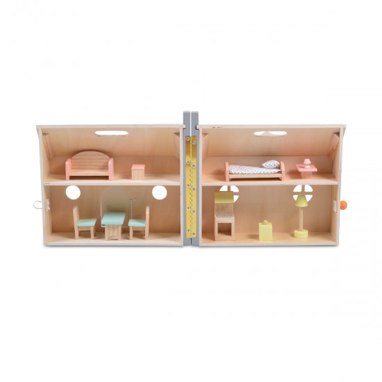 Χαρακτηριστικά Προϊόντος:Πτυσσόμενο Ξύλινο Κουκλόσπιτο MONI Toys.