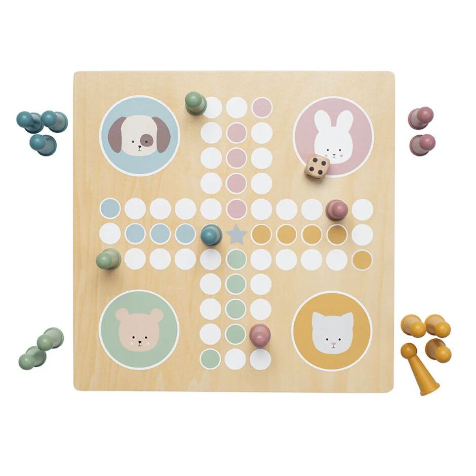 Η φωτογραφία δείχνει Ξύλινο παιχνίδι Ludo της εταιρείας  Jabadabado.