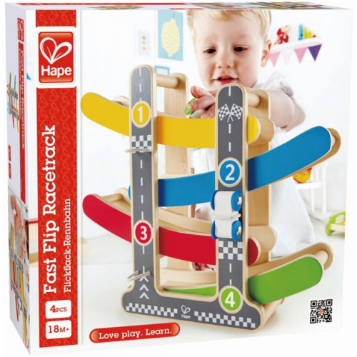 Hape Early Explorer Fast Flip Racetrack Ξύλινη Πίστα Ταχύτητας Με Δύο Αυτοκινητάκια 4 Τεμ E0438