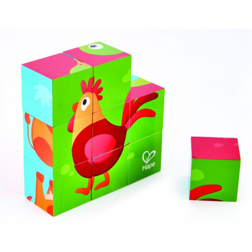 Hape Happy Puzzles Farm Animal Block Παζλ Κύβων Τα Ζώα Της Φάρμας 12 Τεμ E1618