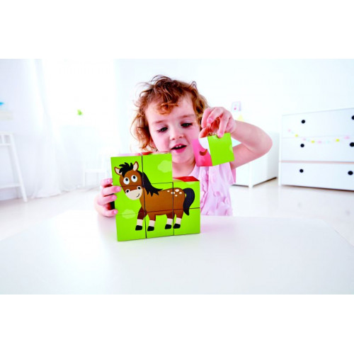 Hape Happy Puzzles Farm Animal Block Παζλ Κύβων Τα Ζώα Της Φάρμας 12 Τεμ E1618