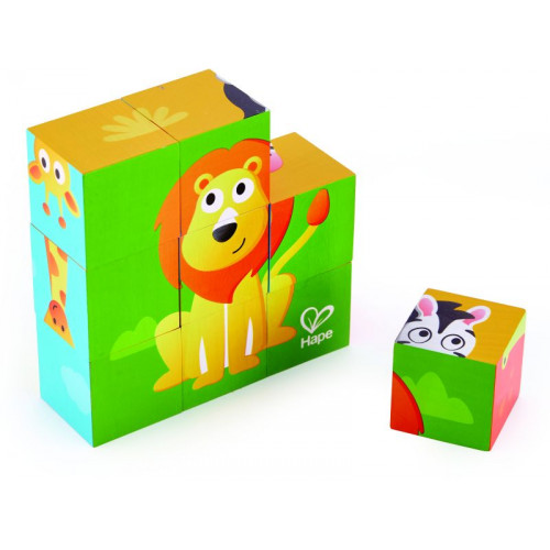 Hape Jungle Animal Block Puzzle Παζλ Κύβων Ζώα Της Ζούγκλας 9 Τεμ E1619