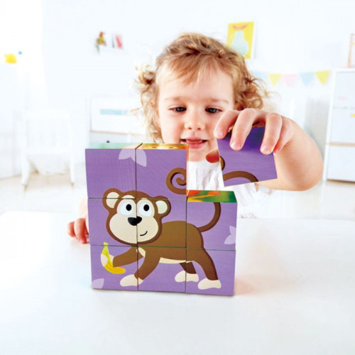 Hape Jungle Animal Block Puzzle Παζλ Κύβων Ζώα Της Ζούγκλας 9 Τεμ E1619