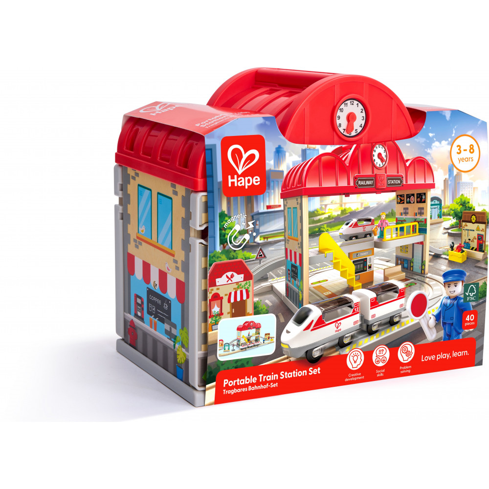 Hape Railway Ξύλινος Σιδηρόδρομος Train Station Set (E3877K).