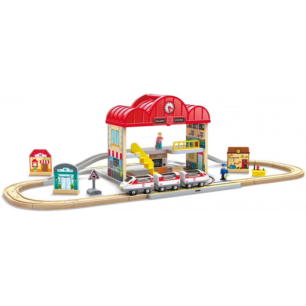 Hape Railway Ξύλινος Σιδηρόδρομος Train Station Set (E3877K).