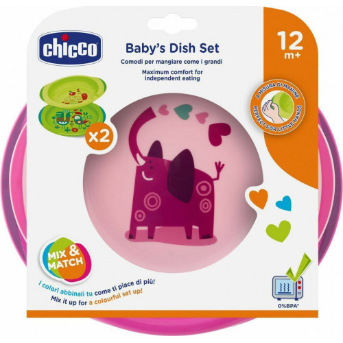 Chicco Σετ Πιάτο και Μπόλ Ροζ 12m+ F05-16002-10