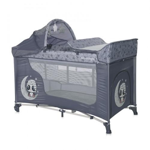 LORELLI ΠΑΡΚΟΚΡΕΒΑΤΟ 2 ΕΠΙΠΕΔΩΝ ΜΕ ΑΛΛΑΞΙΕΡΑ MOONLIGHT PLUS COOL GREY PANDAS 10080572362 