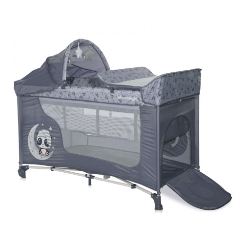 LORELLI ΠΑΡΚΟΚΡΕΒΑΤΟ 2 ΕΠΙΠΕΔΩΝ ΜΕ ΑΛΛΑΞΙΕΡΑ MOONLIGHT PLUS COOL GREY PANDAS 10080572362 