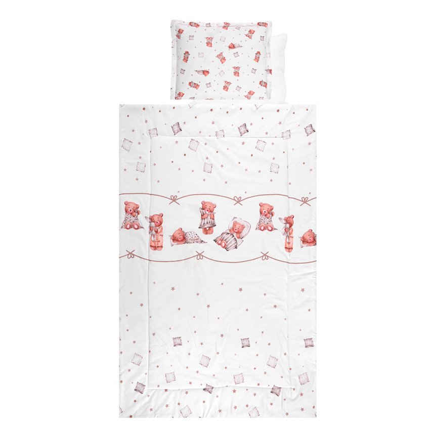 Η φωτογραφία δείχνει Βρεφικό σετ 4 τεμαχιών της εταιρείας Lorelli κατασκευασμένο απο 100% υποαλλεργικά και βαμβακερά υφάσματαΠεριλαμβάνει:Πάπλωμα: 97x145cmΜαξιλάρι: 35x43cm (100% Polyester)Μαξιλαροθήκη: 35x43cmΣεντόνι: 100x150cm (100% Βαμβάκι)