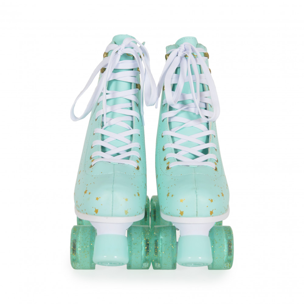 Η φωτογραφία δείχνει Ρυθμιζόμενα πατίνια-ρόλερ με γκλίτερ και διάφανους τροχούςΤροχοί PU 54*32 με γκλίτερΡουλεμάν άνθρακα ABEC-5.