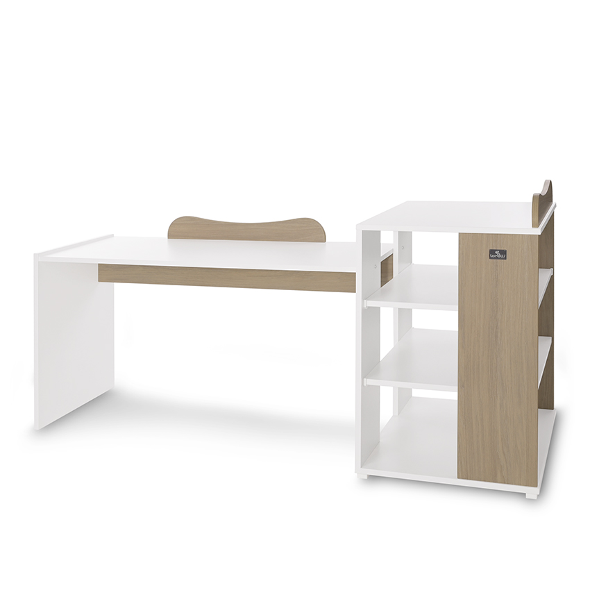 Η φωτογραφία δείχνει Κούνια μετατρεπόμενη σε κρεβάτι προεφηβικό και γραφείο της εταιρείας Lorelli.