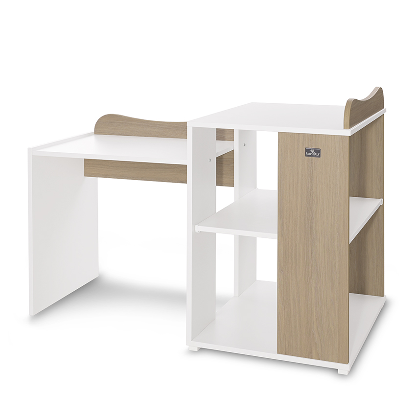 Η φωτογραφία δείχνει Κούνια μετατρεπόμενη σε κρεβάτι προεφηβικό και γραφείο της εταιρείας Lorelli.