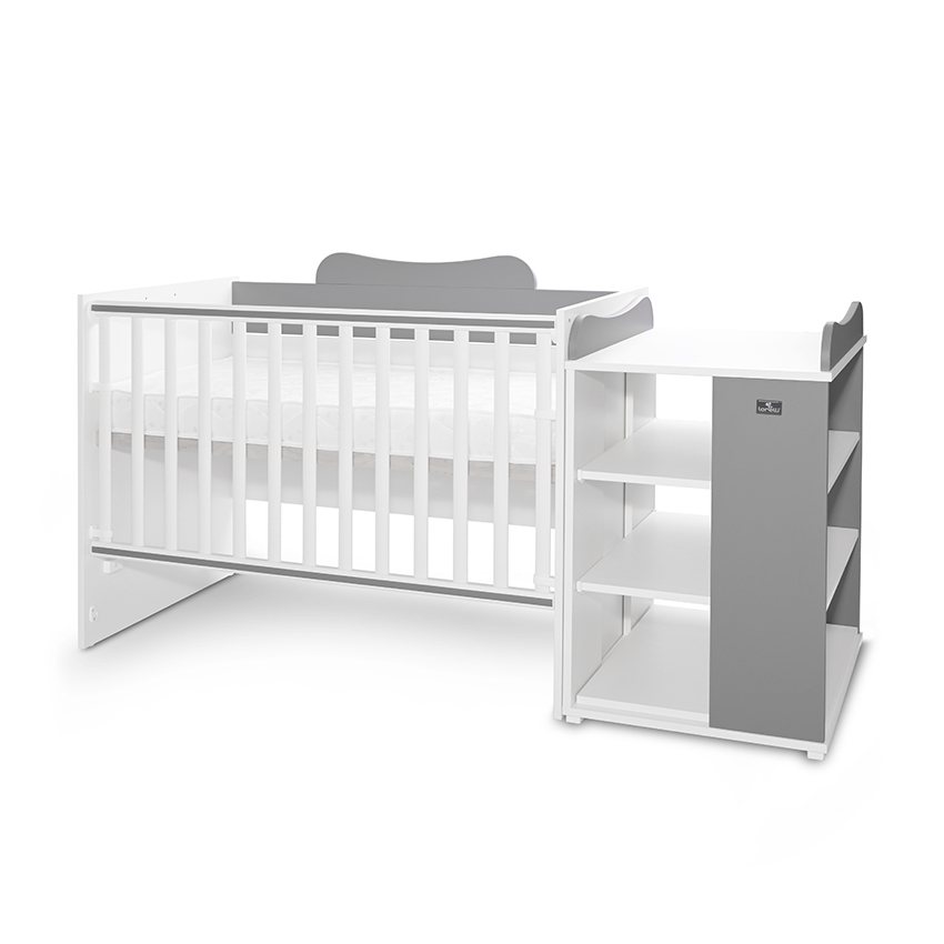 Η φωτογραφία δείχνει Κούνια μετατρεπόμενη σε κρεβάτι προεφηβικό και γραφείο της εταιρείας Lorelli.