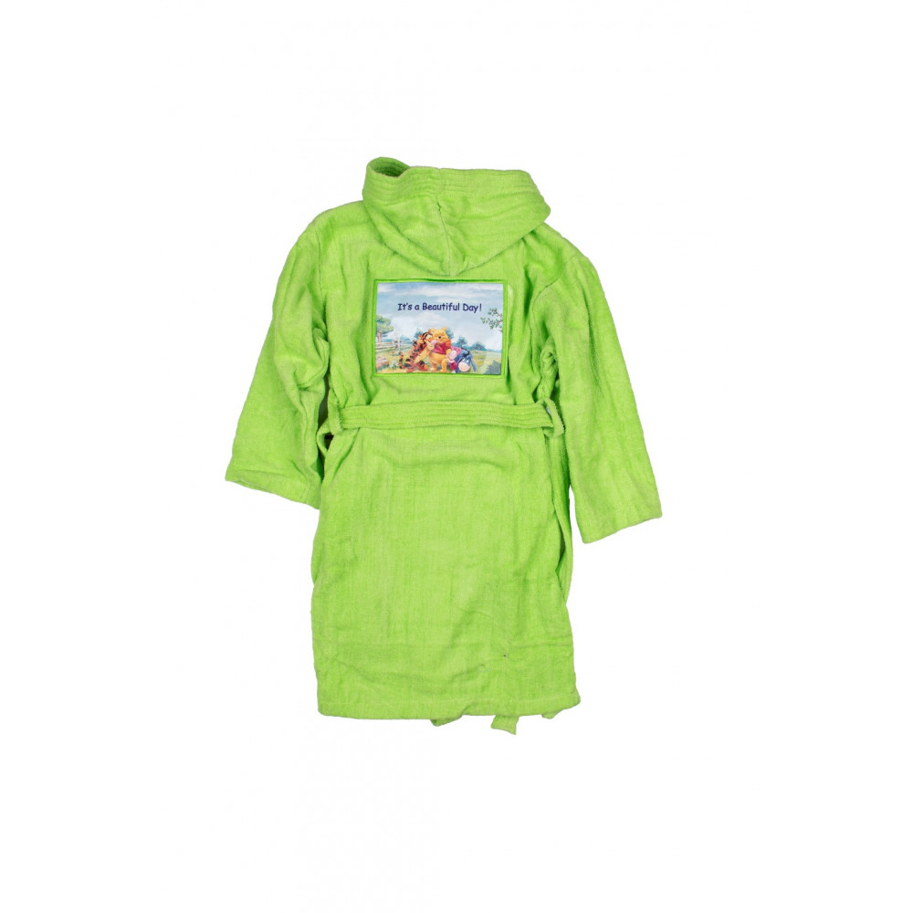  Μπουρνούζι παιδικό με κουκούλα, μέγεθος 10 (9-11 ετών) κατασκευασμένο από πετσέτα βελουτέ βαμβακερή 100% ιδιαίτερα απορροφητική, με απεικόνιση του Winnie στη πλάτη και στο στήθος.