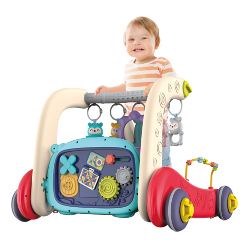 Η φωτογραφία δείχνει Το Γυμναστήριο Magic World 2in1 της Bebe Stars μεγαλώνει μαζί με το παιδί σας, από την βρεφική μέχρι την νηπιακή ηλικία, καθώς με μια μόνο κίνηση μπορεί να μετατραπεί σε οδηγό για τα πρώτα του βήματα!– Περιλαμβάνει πιανάκι με ήχους και τραγούδια, τα οποία ψυχαγωγούν και κρατούν 