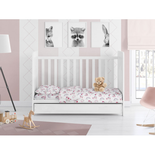DIMcol ΠΑΠΛΩΜΑΤΟΘΗΚΗ ΕΜΠΡΙΜΕ ΒΡΕΦ Cotton 100% 120Χ160 Unicorn 108 White-Pink 1915717606410844