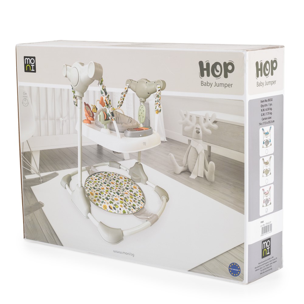 Η φωτογραφία δείχνει Κατάλληλο για παιδιά ηλικίας άνω των 6 μηνών με μέγιστο βάρος 12 κιλά, το Hop bouncer είναι τέλειο τόσο για διασκέδαση όσο και για ανάπτυξη.