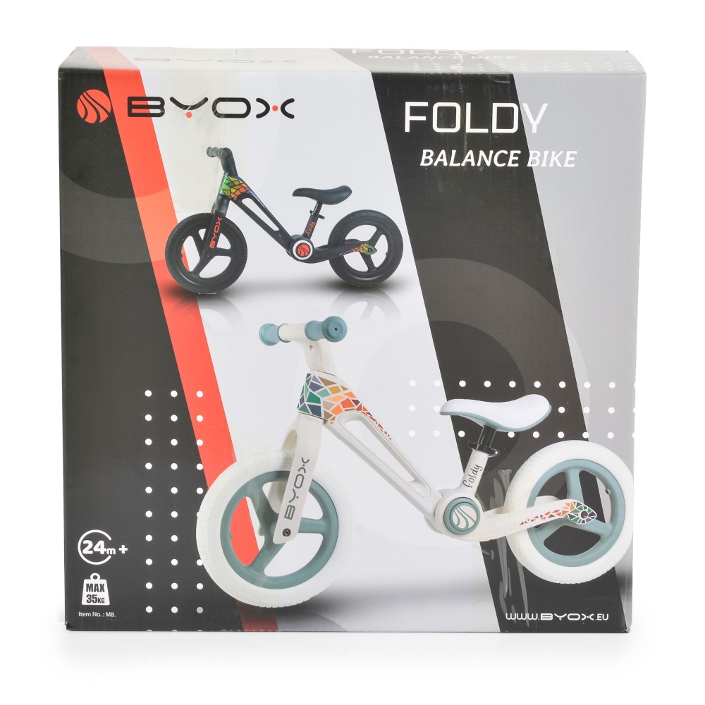 Η φωτογραφία δείχνει Balance Bike Foldy – Ένα διασκεδαστικό ξεκίνημα στον κόσμο της ποδηλασίας!Δώστε στο παιδί σας την ελευθερία και την αυτοπεποίθηση να εξερευνήσει με αυτό το ελαφρύ, ασφαλές και άνετο ποδήλατο ισορροπίας, ειδικά σχεδιασμένο για μικρούς λάτρεις της περιπέτειας ηλικίας 2-5 ετών (έως