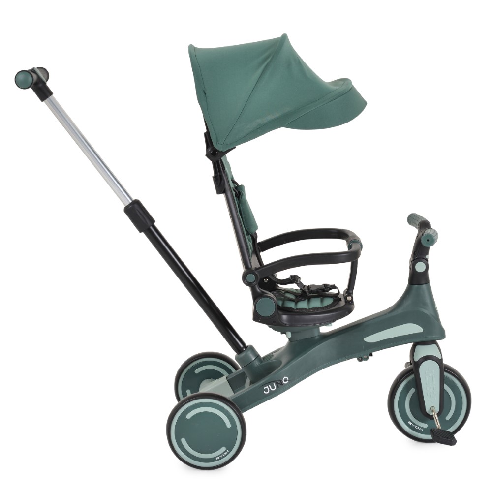 Η φωτογραφία δείχνει Το πολυλειτουργικό τρίκυκλο Juno με γονικό έλεγχο μεγαλώνει μαζί με το παιδί σας, προσαρμόζοντας τις ανάγκες και τις δεξιότητές του.