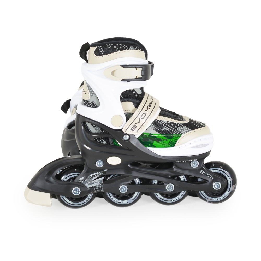 Ρυθμιζόμενα πατίνια inline με δυνατότητα αντικατάστασης της κατασκευής από σασί με τροχούς έως παγοπέδιλα με λεπίδα από ανοξείδωτο χάλυβα.