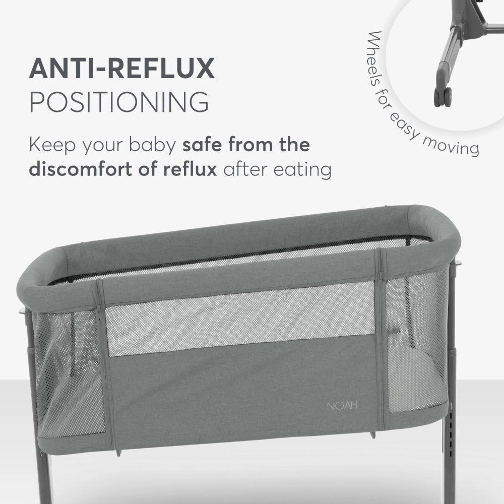 Το Bedside Crib NOAH είναι σχεδιασμένο για βρέφη από τη γέννηση έως 6 μηνών, παρέχοντας ένα ασφαλές, άνετο μέρος ακριβώς δίπλα στο κρεβάτι σας βοηθώντας τόσο τους γονείς όσο και το μωρό να επιτύχουν έναν ήσυχο και εύκολο νυχτερινό ύπνο.