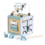 Η φωτογραφία δείχνει Αυτός ο πολυλειτουργικός ξύλινος κύβος δραστηριοτήτων από την Moni Toys προσφέρει διασκέδαση και μάθηση μέσα από το παιχνίδι! Κάθε πλευρά διαθέτει μια διαφορετική δραστηριότητα που διεγείρει τη φαντασία και υποστηρίζει την ανάπτυξη του παιδιού σας.